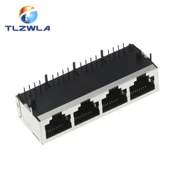 1Pcs 1*4 4 Poorten Afscherming RJ45 8P8C Vrouwelijke Jack Connector Zonder Led Pcb Mount Netwerk Internet Modulaire