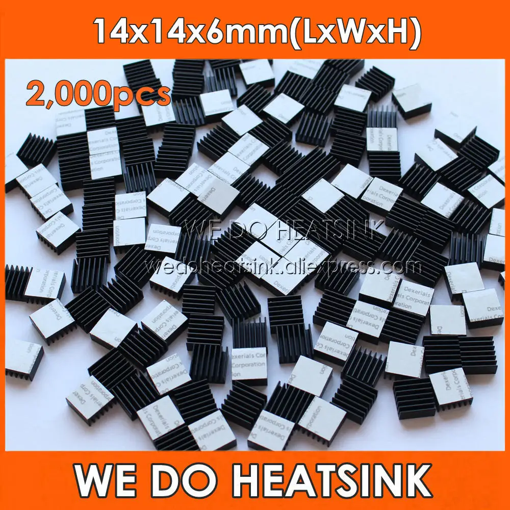 

2,000pcs 14x14x6mm Thermal Conductivity Adhesive Tape Extruded Aluminum Black Anodzied Heat Sink Cooler