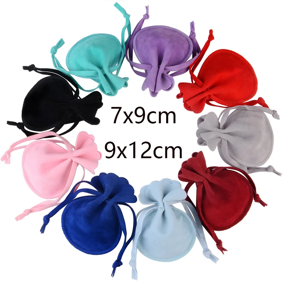 10pcs/Lot Round Velvet Bag 7x9 9x12cm Jewelry Organizer Dustproof Flannel Drawstring Gift Wedding Packing Bag Pouch Accessories