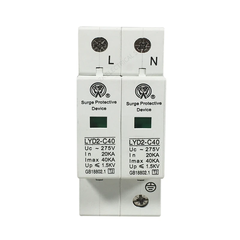 C40-2P 20KA~40KA ~275V 385V 420V AC SPD House Surge Protector Protective Low-voltage Arrester Device 1P+N Lightning protection