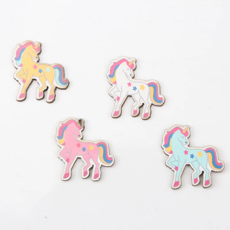 Mixed Unicorn Pattern Wooden Scrapbooking Art Collection Craft for Handmade Accessory Sewing Home Decoration 28mm 20pcs