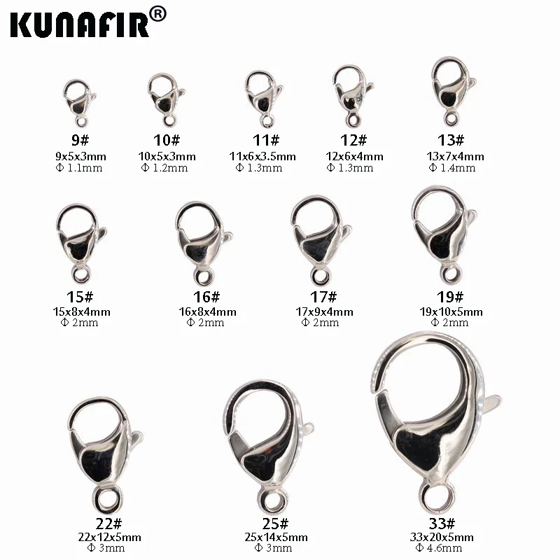 KUNAFIR good polishing 9#-33# 304 stainless steel lobster clasp fashion jewelry accessories parts - Good Quality ZSP266