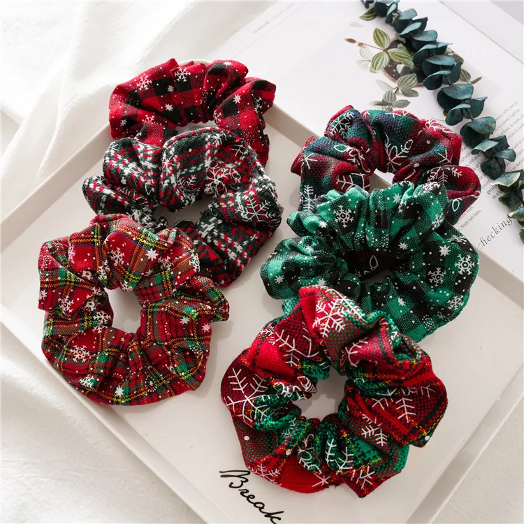 2021 Snowflake Christmas Rubber Bunny Hair Band  Scrunchies Women Girls Elastics Bow Hair Tie  Hair Ring Ponytail Accessories