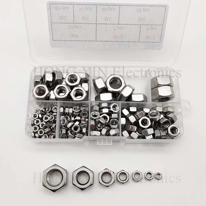 210Pcshexagonal Noten In Overeenstemming Kit Rvs Schroef Moer Moer Maten M3 M4 M5 M6 M8 M10 M12