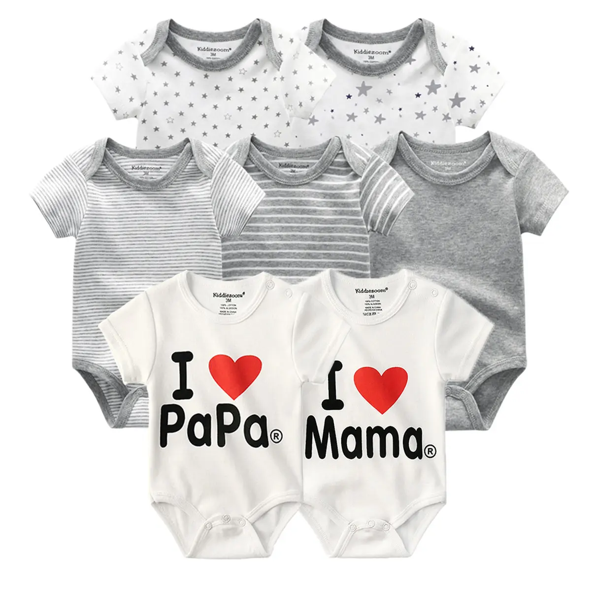 

7 PCS/LOT Short Sleeve Baby Rompers Love Mama Love Papa 100%Cotton overalls Newborn clothes Roupas de bebe boys girls clothing