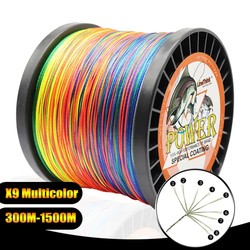 Cable de pesca trenzado superpotente, 9 hebras, 300M, 500M, 1000M, 1500M, hilo supertrendido, línea de pescado Multicolor, pesca en el mar y el lago