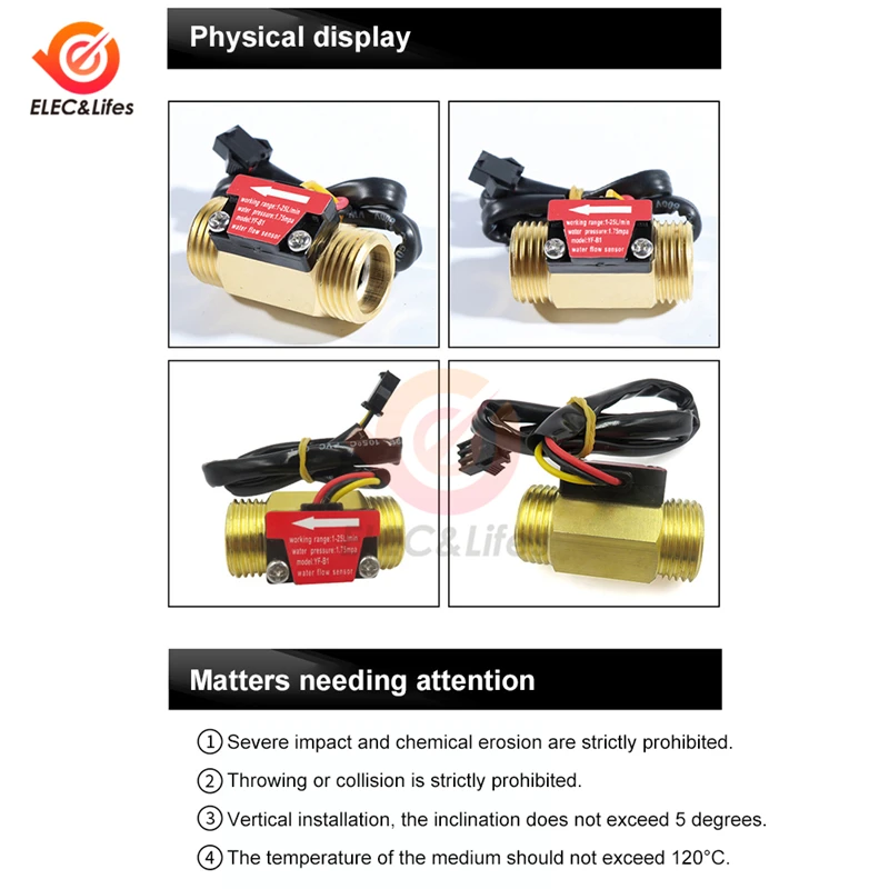 G1/2 DC 5-18V Water Flow Sensor Hall Sensor Switch Flow Meter Water Flow Sensor DN25 Brass Water Meter Industrial Flowmeter