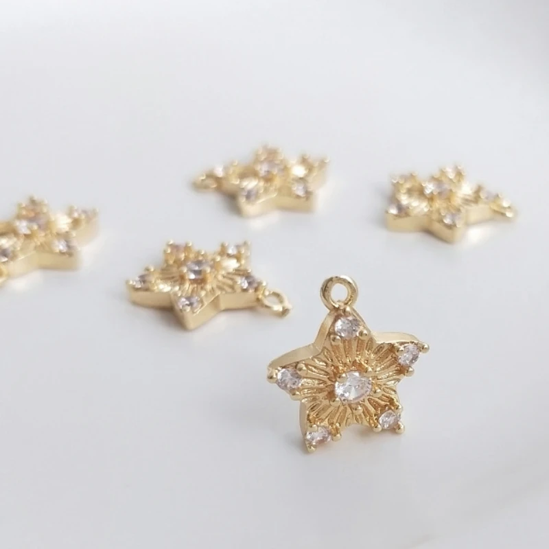 10Pcs 14K True Gold Color-Preserving Copper Natural Zircon Star Charms Pendants DIY Jewelry Making Findings Accessories