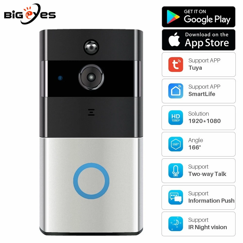 1080P TUYA WiFi Video Doorbell with Motion Detect/Two-Way Intercom Function TUYA Wireless Video Door Phone HD Camera with Chime