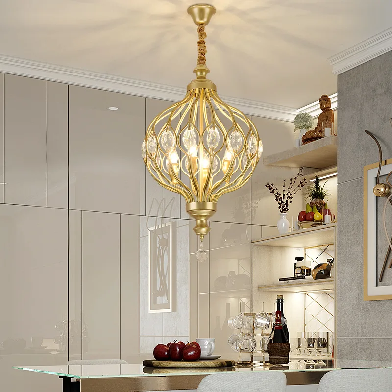 Bird cage chandelier For Kitchen Bedroom Art deco LED metal  Gold and black  crystal hallway light fixtures