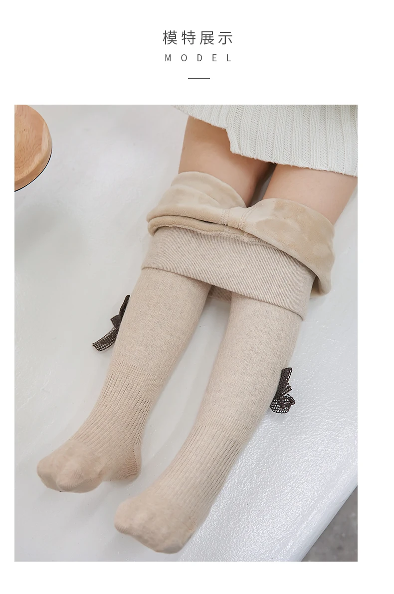Kleinkind Baby Kinder Polar Fleece Futter Strumpfhosen Winter plus samt dicke Baumwolle Schleife Kind warm halten Twist Kleinkind Mädchen Leggings – Detail 7
