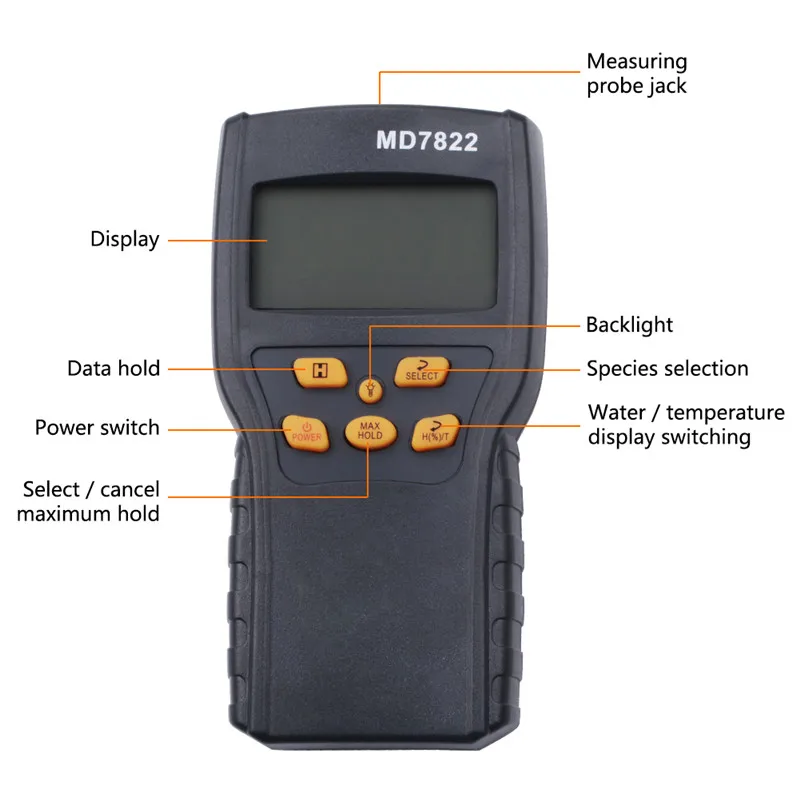 MD7822 Grain Moisture Meter LCD Display Humidity Tester Contains Wheat Corn Rice Moisture Water Damp Detector Tester