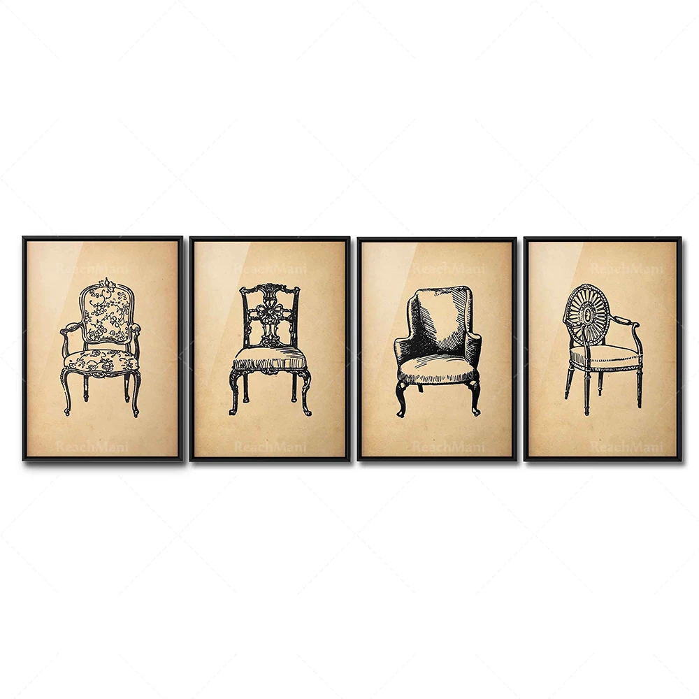 Antique Collection | Ensemble de 4 jolies lounge chair antique mural