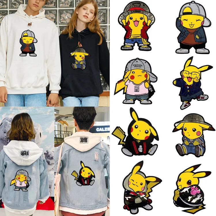 Hot Anime Pokemon Big Size 20cm Cloth Patch Pikachu Clothes Stickers Sew on Embroidery Pokemon Pikachu Cartoon DIY Figure Toy