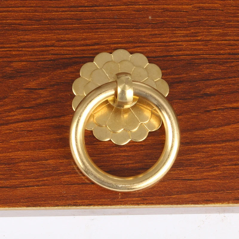 Antique Brass Cabinet Ring Knobs Pulls Gold/Bronze Kitchen Drawer Dresser Pulls Cupboard Door Handles-1Pack