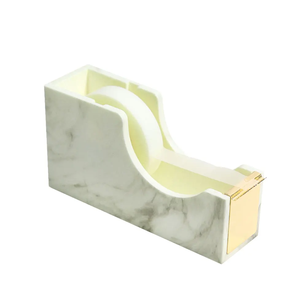 Office 1 Inch Core Desktop Adhesive Marble Cute Desk Gold Tape Dispenser Cutter with Tape