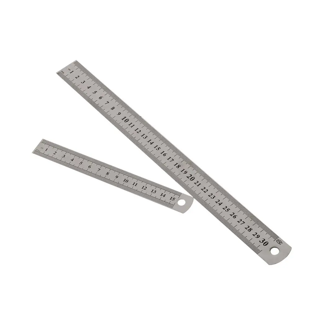 Regla recta de doble cara de acero inoxidable, 15cm/6 pulgadas, 30cm/12 pulgadas, regla métrica, suministros de papelería, 1 unidad