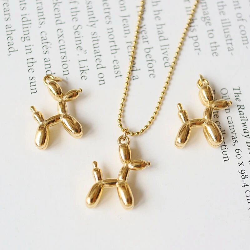 20Pcs 2021 Newest Cute Balloon Dog Charms For Jewelry Fashion Copper Gold Plated Pendant Jewelry Unisex For Gift Party