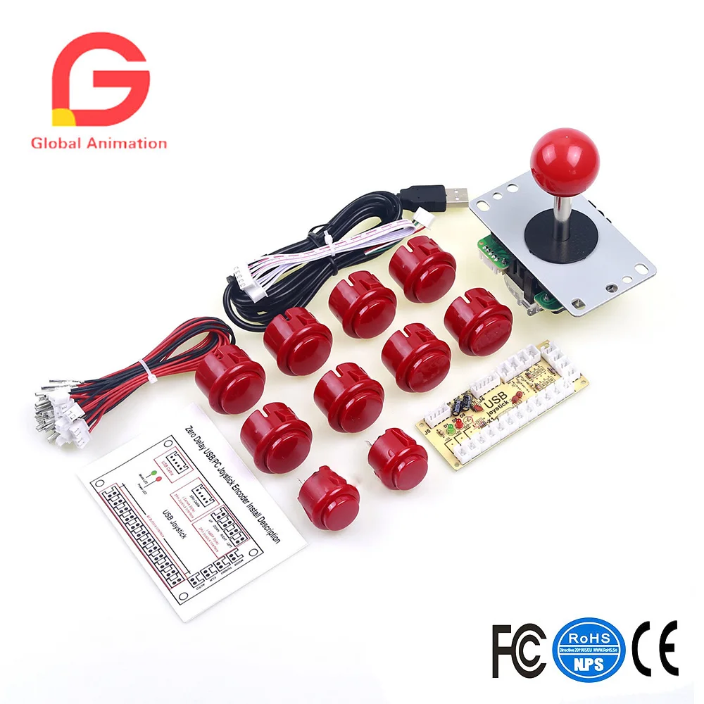 قطع غيار مجموعات Arcade DIY ، تشفير USB إلى لعبة الكمبيوتر ، عصا التحكم Sanwa الصينية ، أزرار 10 x