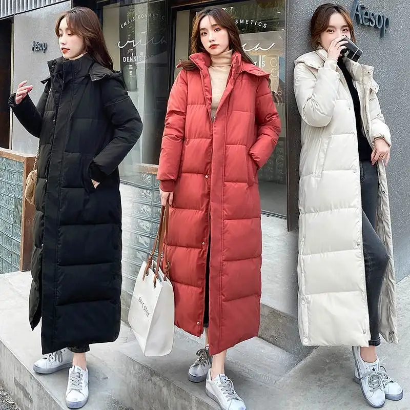 Hooded Down Cotton Jacket Women 2025New Winter Jacket Thick Fashion Warm Slim Puffer Parkas Elegant Casual Long Oversize Outwear