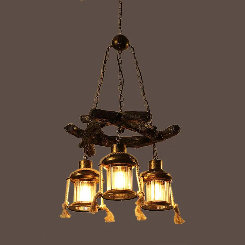 

American Chandelier Loft Retro Industrial Cafe Bar Restaurant Bar Lighting Clothing Store Wooden Decorative Pendent Lamp