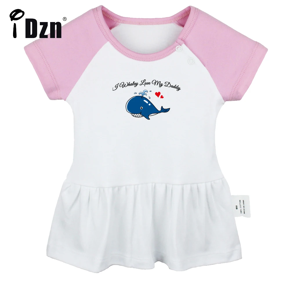 

iDzn Summer NEW I whaley love my Daddy Baby Girls Cute Short Sleeve Dress Infant Funny Pleated Dress Soft Cotton Dresses Clothes