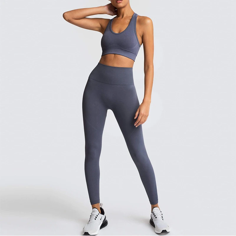 2021 Hot Women\'s Seamless Yoga Suit Sportswear Fitness Suit Sports Bra Leggings 2 Piece Sets Gym Clothes Costume For Yoga Female