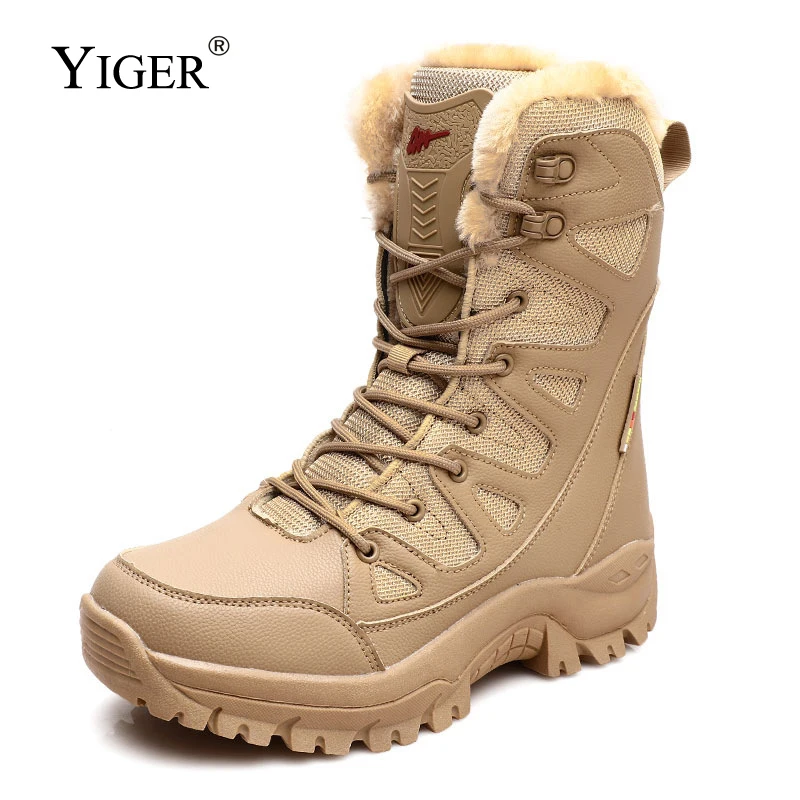 YIGER Men's Outdoor Boots Winter Plus Cotton Boots High-Top Snow Boots Lovers Desert Boots Warm Plus Size Cotton Shoes