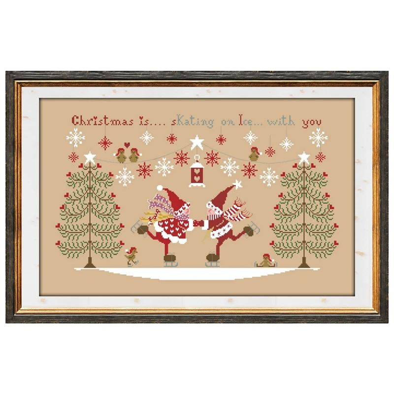 Christmas is skating on ice with you cross stitch kit cartoon pattern design 18ct 14ct 11ct linen flaxen canvas embroidery DIY