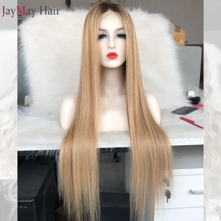 

Jaymay Lemi Color 13x6 Lace Front Wig Brazilian Straight Human Hair Wigs 4/27/613 Ombre Blonde Highlight Color Balayage Wig