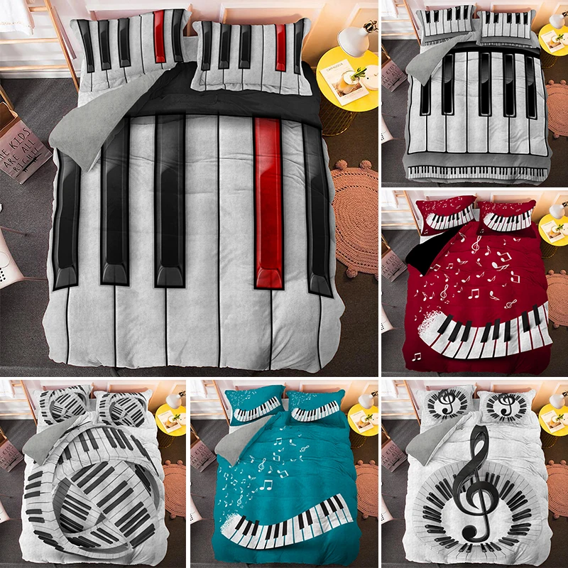 Piano Keyboard Bedding set 2/3pcs Musical Instrument Quilt Cover With Pillowcase Soft Microfiber Duvet Covers Drop Shipping