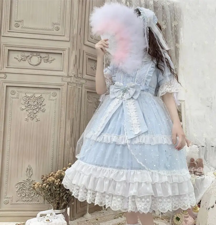 Robe Lolita OP Loli en dentelle pour fille, tenue gothique, douce, Cosoriginal, Kawaii, en dentelle, avec nœud papillon, col rond, victorien, été