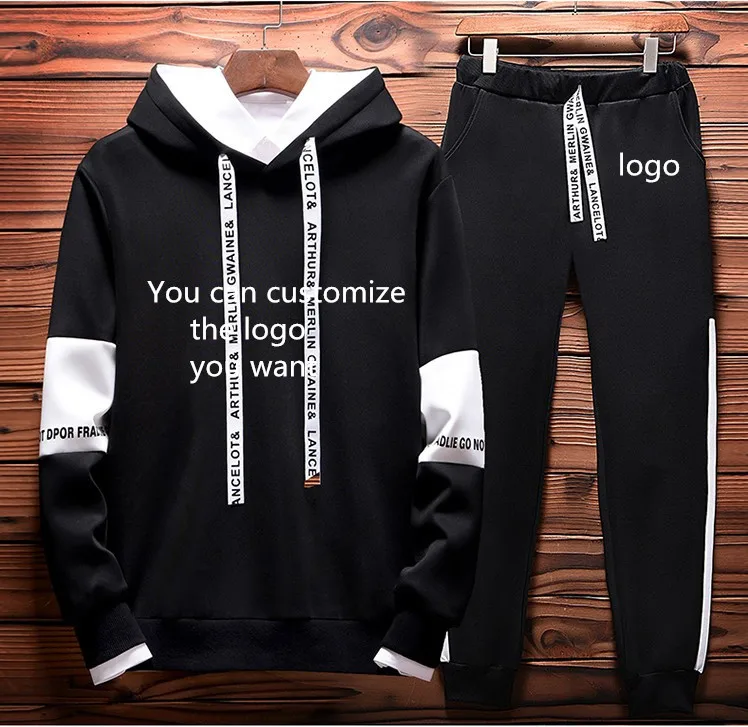 

2020 New Spring Autumn Men's hoodie custom logo Harajuku high quality Cotton Men‘s hoodie Sweatshirt suit 2pcs