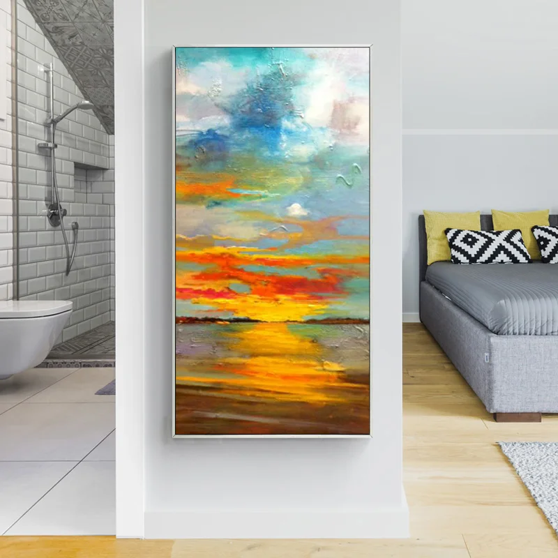 Modern Abstract Sunrise Landscape Plan Entrance Hallway Corridor Decorative Painting hand-painted Oil Paintings Minimalist Wall