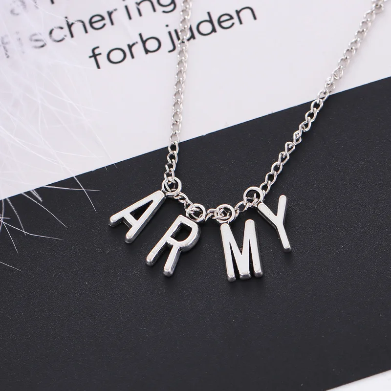 Kpop Jewelry ARMY Letter Necklace for Woman Alloy Letter Necklace Fashion Party Accessories Gift Girl