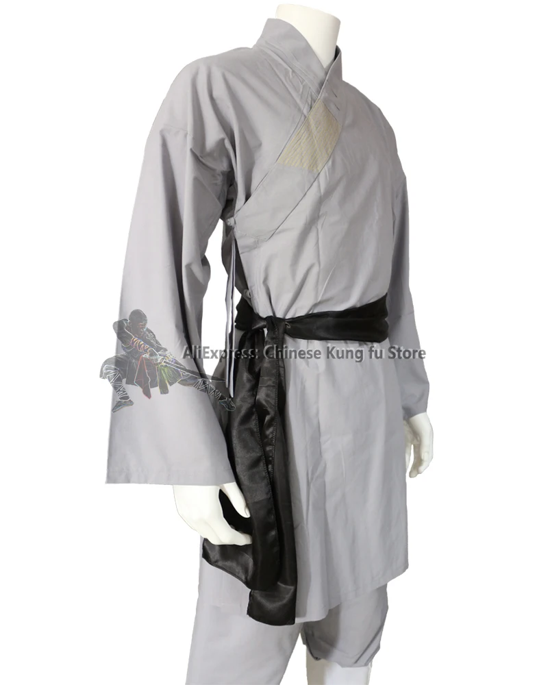 Kids Adults Popular Gray Cotton Shaolin Uniform Buddhist Robe Martial arts Tai chi Kung fu Suit