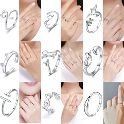 WOSTU 100% Real 925 Sterling Silver Cute Cat Finger Adjustable Rings for Women Band Rings Party Jewelry Gift DXR341