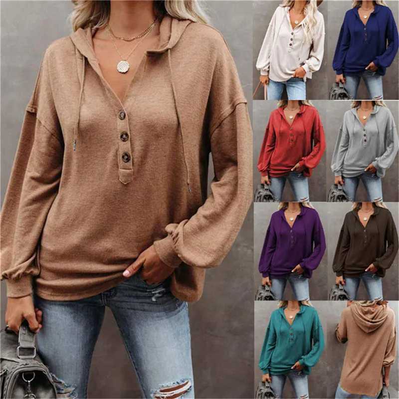 

Women's Autumn And Winter Long Sleeve V-neck Pullover Hooded Sweatshirt Hooded Sweater