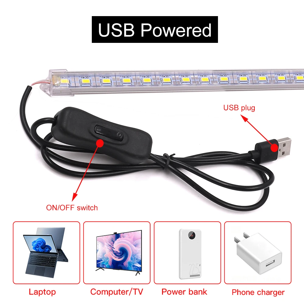 DC 5V USB LED Bar Lights with Switch 35 40 50cm LED Rigid Strip Light 3000K 4000K 6000K for Room Kitchen Under Cabinet Lighting