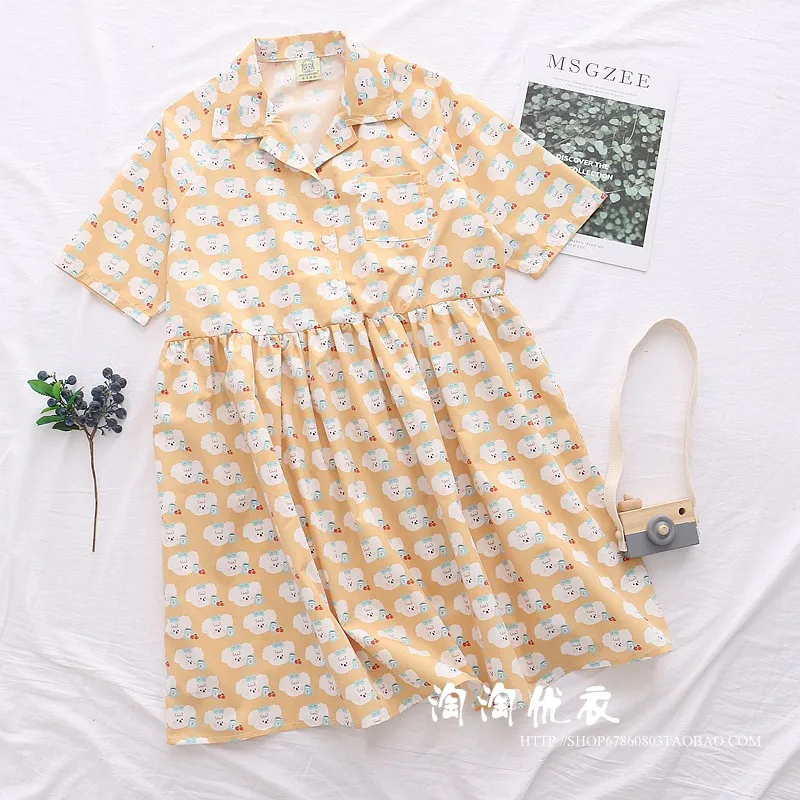 Nette schafe Japanischen weichen schwester druck kurzen ärmeln kleid weibliche mädchen student lose kleid sommer viktorianischen kleid kawaii mädchen