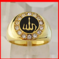 LADY GOLD COLOR FILLED BRASS MUSLIM ALLAH GOD CZ STONES RING SIZE 6 8 9 10 11 12