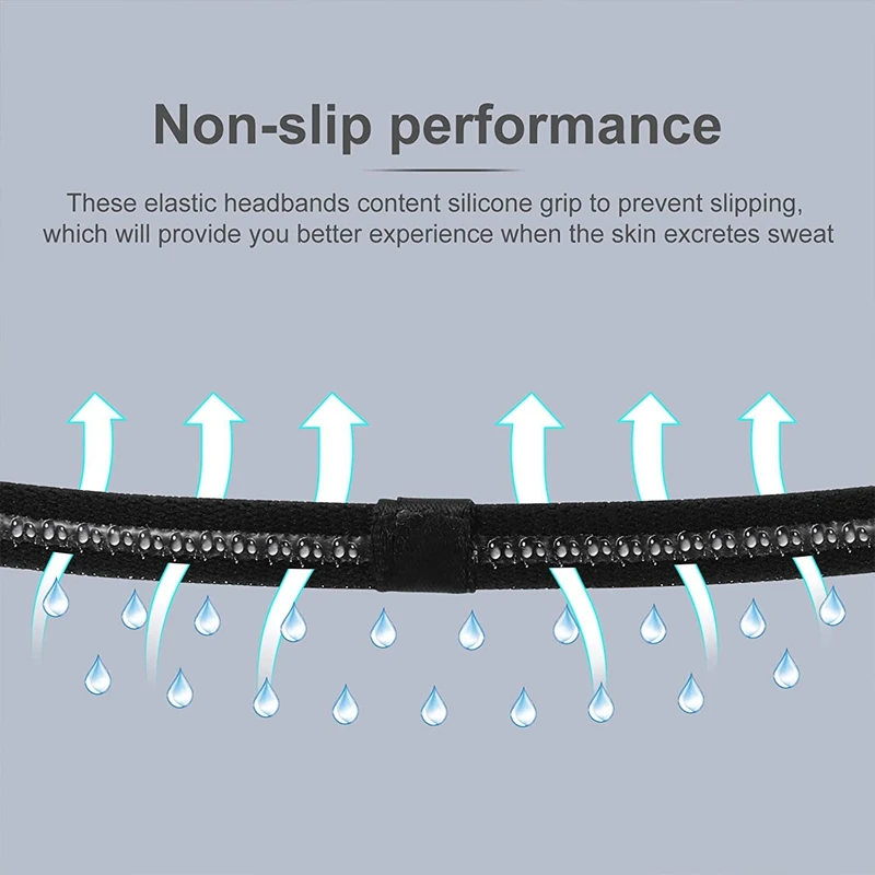 9 Pcs Thick Non-Slip Elastic Sport Headbands Hair Headbands,Exercise Hair and Sweatbands for Women and Men(Black, Grey) image 6