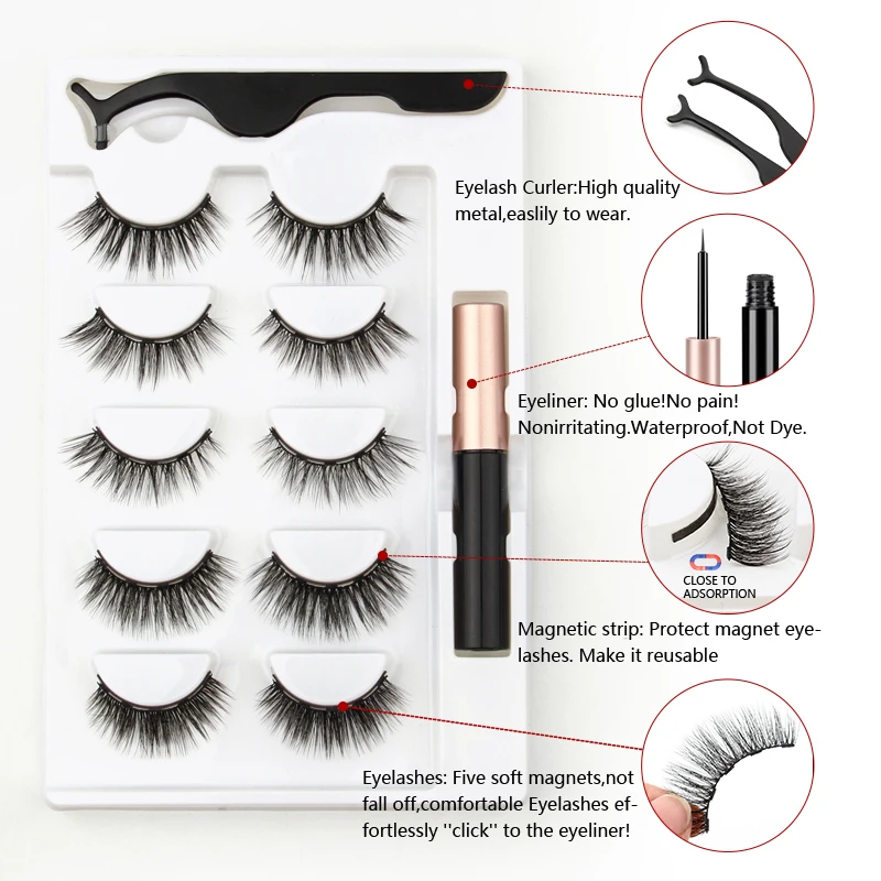 Magnetic Mink Eyelashes 2/3/5/10 Pairs Soft False Eyelashes Natural Magnetic Mink Lashes Liquid Eyeliner Tweezer Sets Makeup Hot