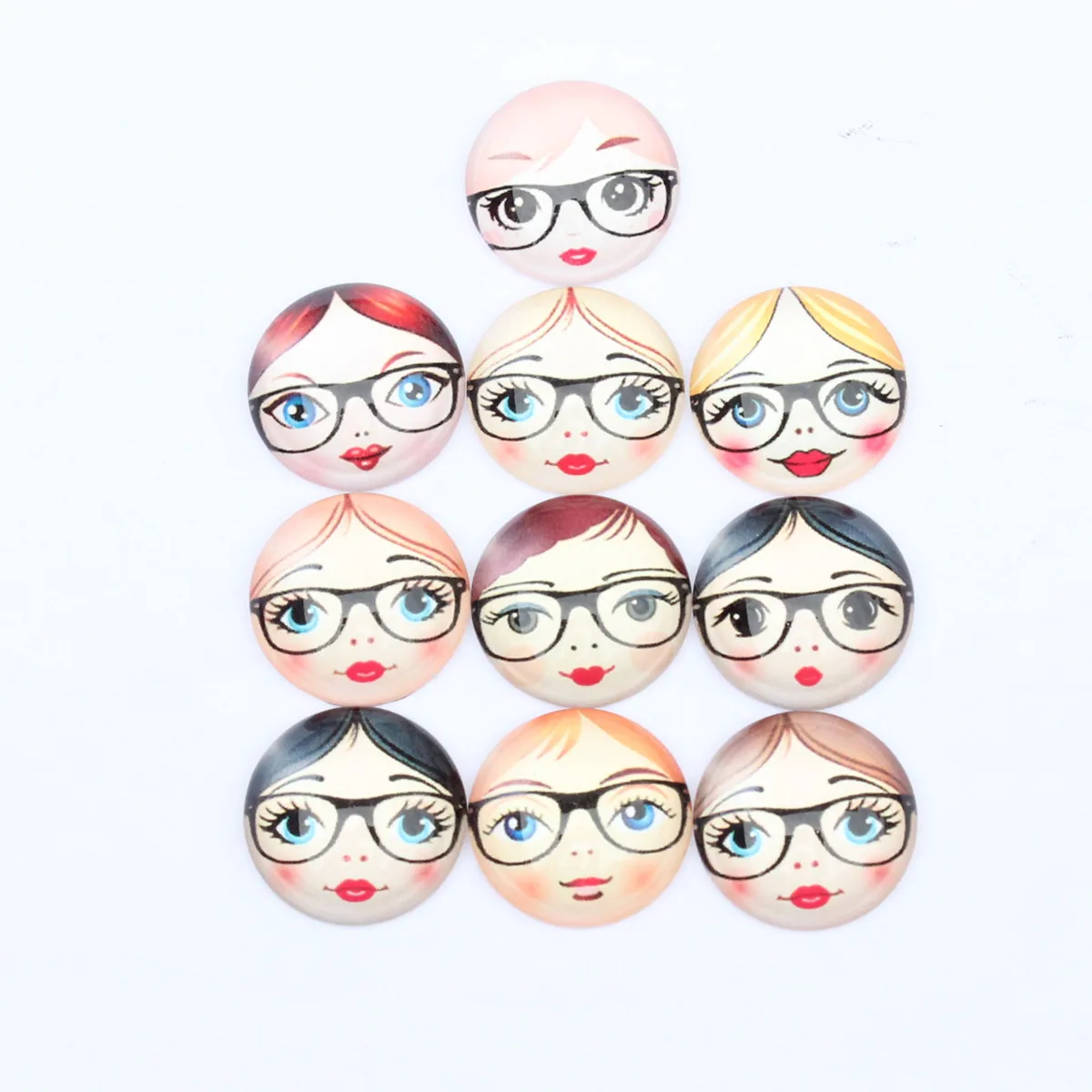 From 8mm to 25mm  Random Mixed Baby Glasses Matryoshka Round Glass Cabochon Flatback Photo Dome Blank Tray Base K06269