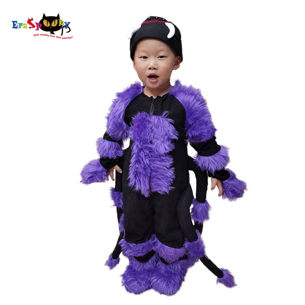 Eraspooky 3-4T Realistic Purple Spider Cosplay Toddler Jumpsuit Halloween Costume For Boys Romper Party Fancy Dress