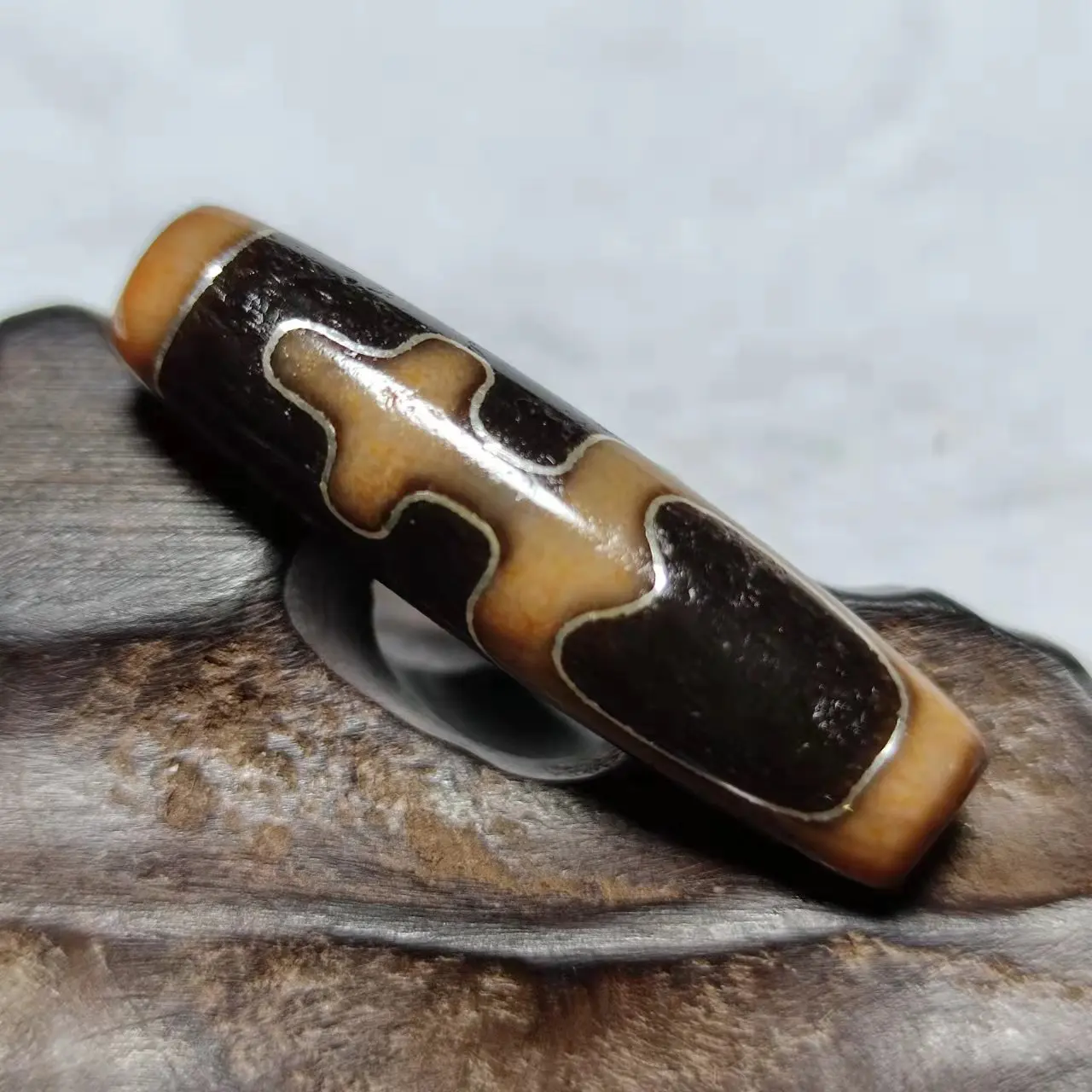 

12*45mm Old Agate Inlaid S925 Tibet Black/Maroon Aquarius Totem Dzi Beads Men&Women Amulet Jewelry DIY Free Shipping