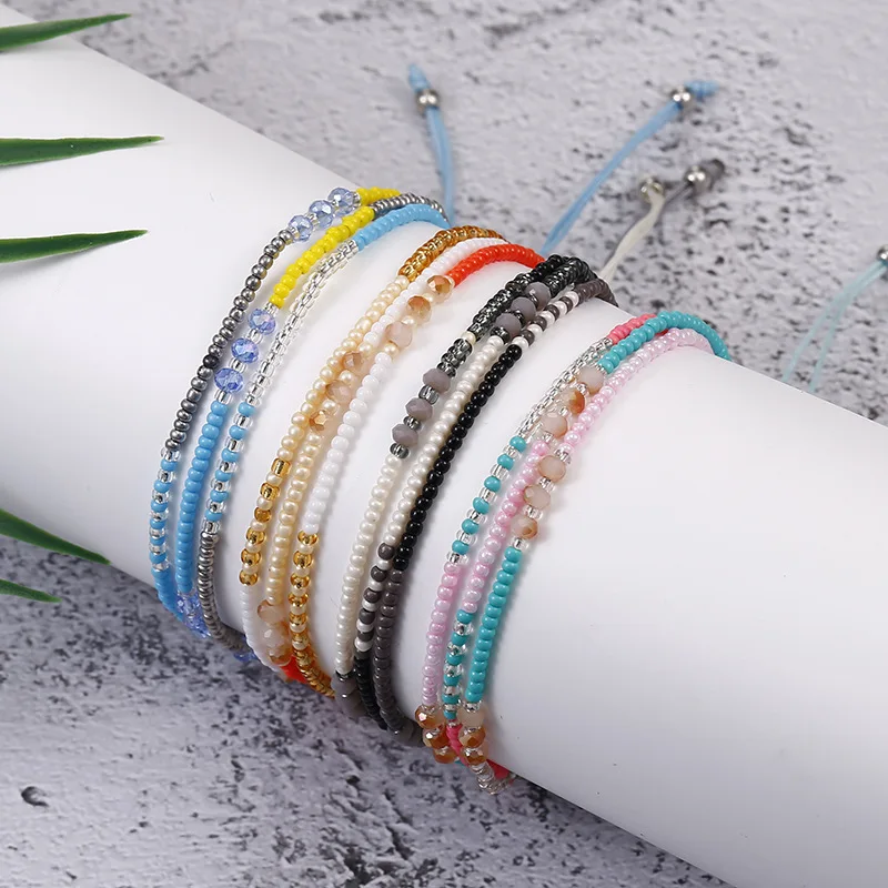 Myuki rice Beads Hand-woven Friendship Rope Bracelet European And American Summer Women Natural Freshwater Pearl Bracelet Gift