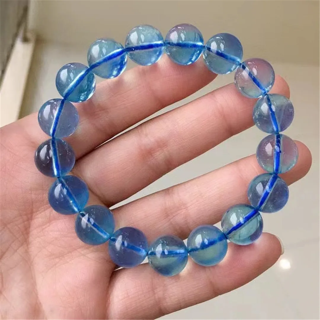 12mm Natural Ocean Blue Aquamarine Bracelet Jewelry For Women Men Healing Luck Gift Crystal Beads Gemstone Stone Strands AAAAA