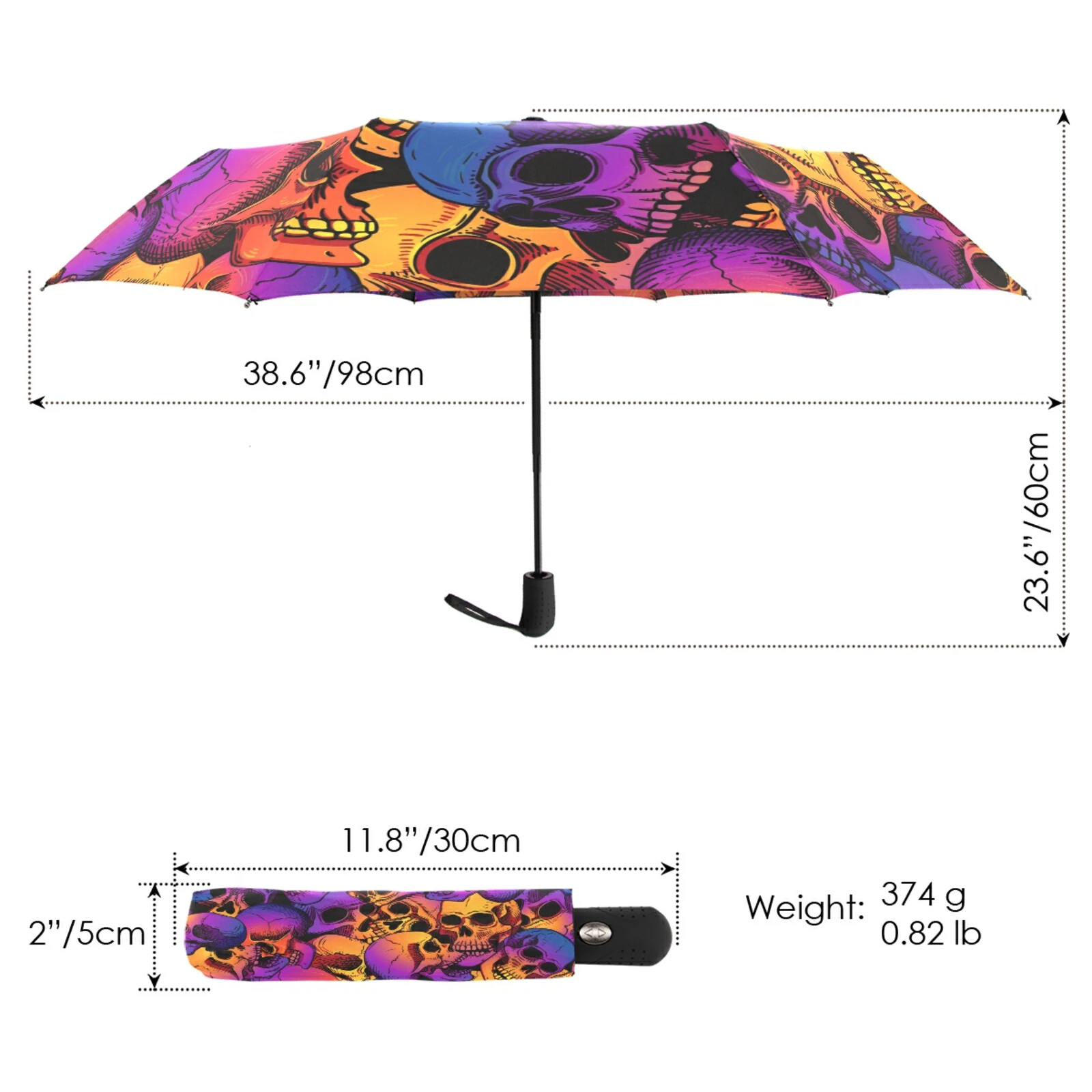 New Skull Printing Fully Automatic Umbrella Rain Women Men Sunny And Rainy Three Folding Umbrella Parasol Outdoor Parapluie