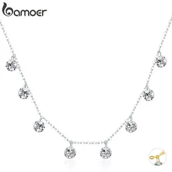 Bamoer 925 Sterling Silver 14K Gold Plated Dainty Chain Choker 5A Cubic Zirconia Pendant Necklace Women Girl Jewelry Gift 16.53”